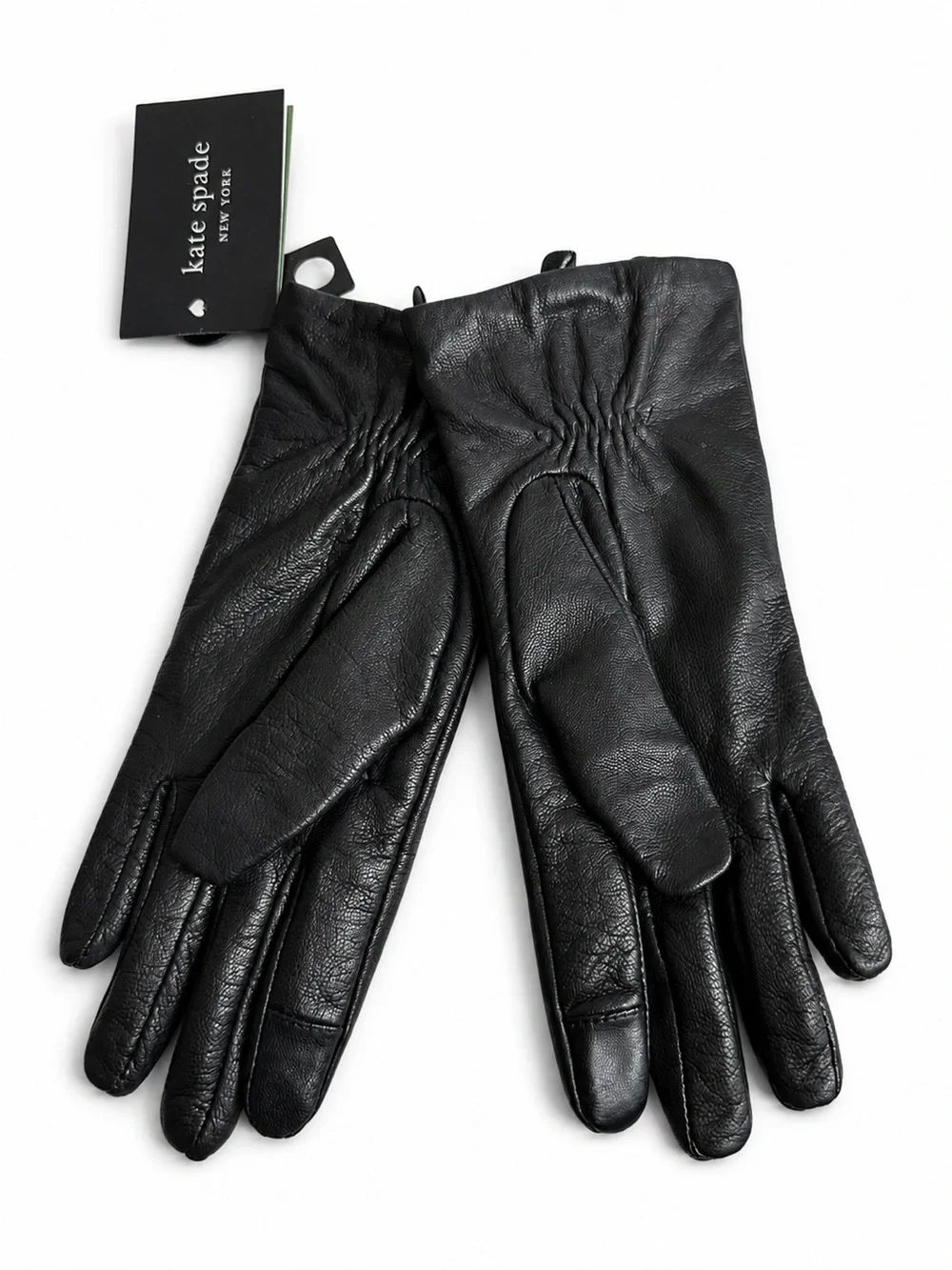 Kate Spade New York Women’s Black Goat Leather Gloves Gold Spade Logo Sz S NWT